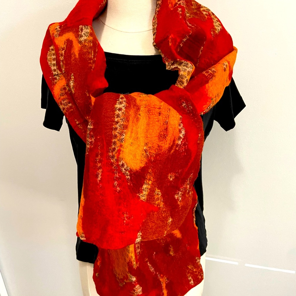 Sari silk and felted wool scarf.